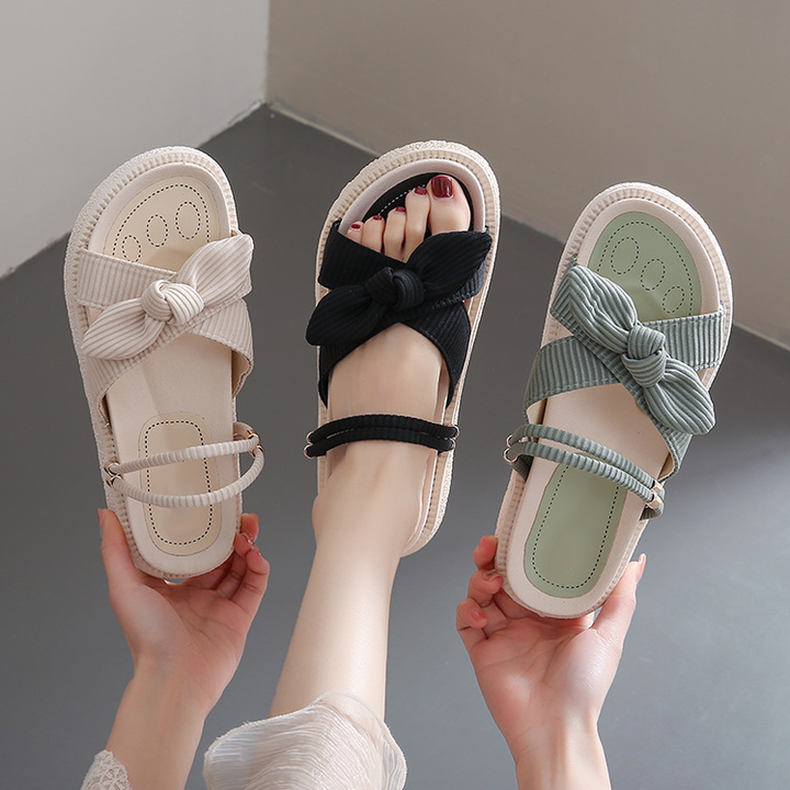 Bow Knot Ribbed Platform Sandals