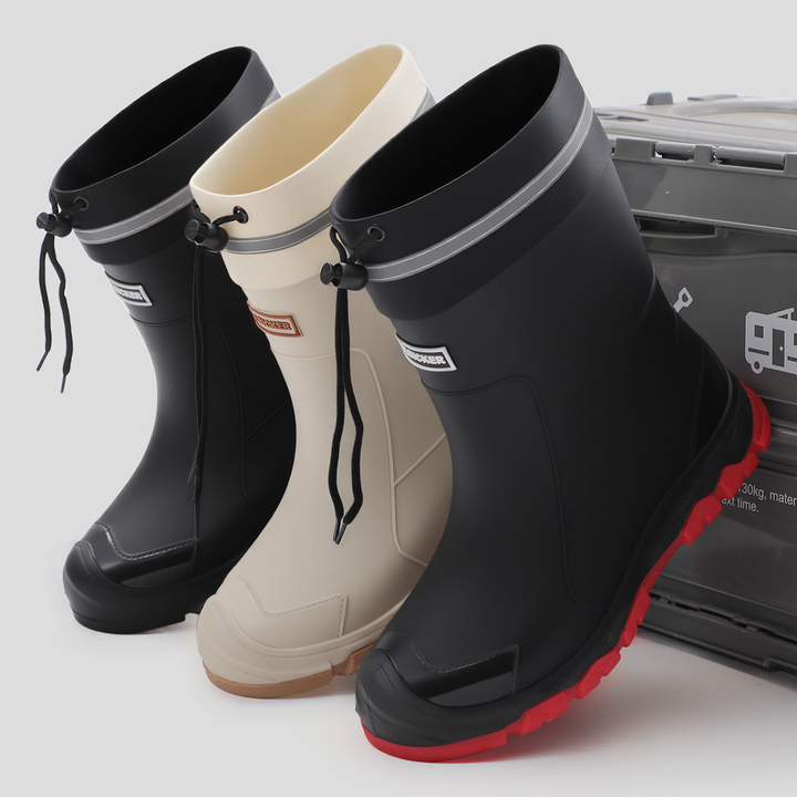 Drawstring Cuff Mid Calf Waterproof Outdoor Rain Boots