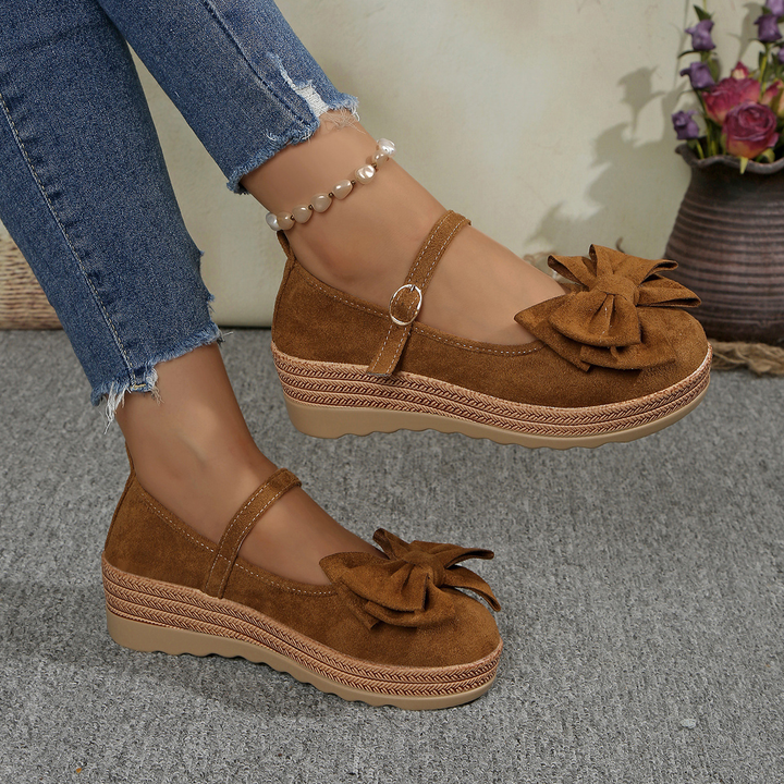 Bow Accent Mary Jane Wedge Platform Casual Shoes