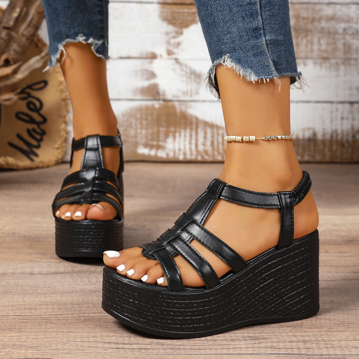 Braided Wedge Heel T-Strap Platform Sandals