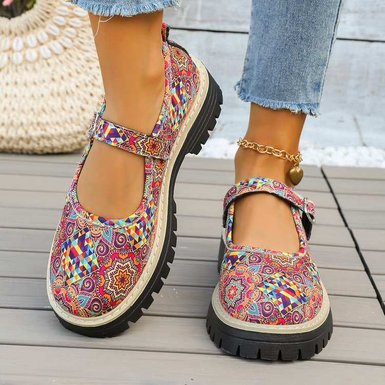 Bohemian Print Mary Jane Platform Shoes