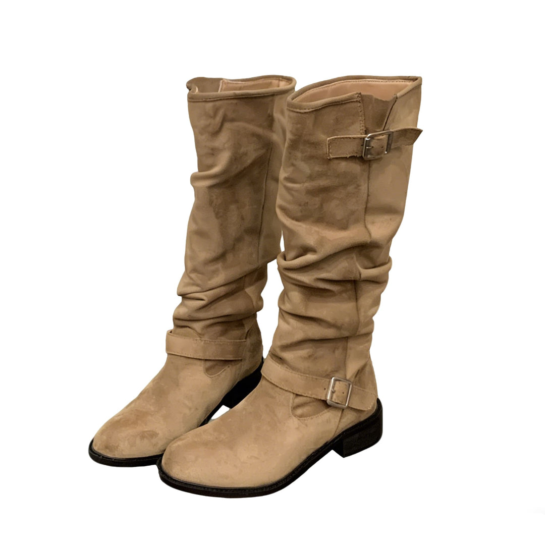 Chunky Heel Suede Rider Boots