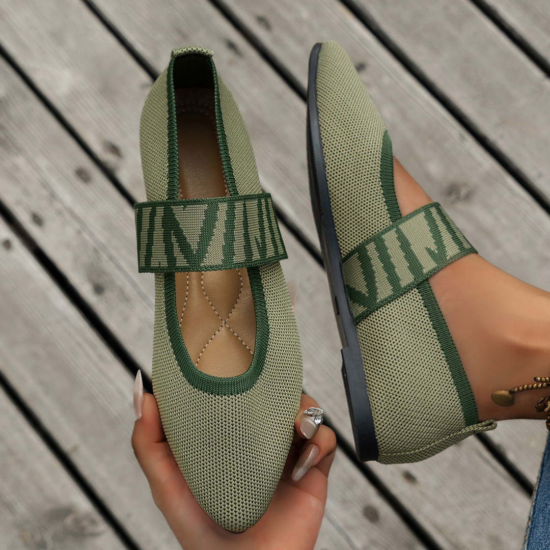 Women Knit Pointed Toe Mary Jane Flat Shoes