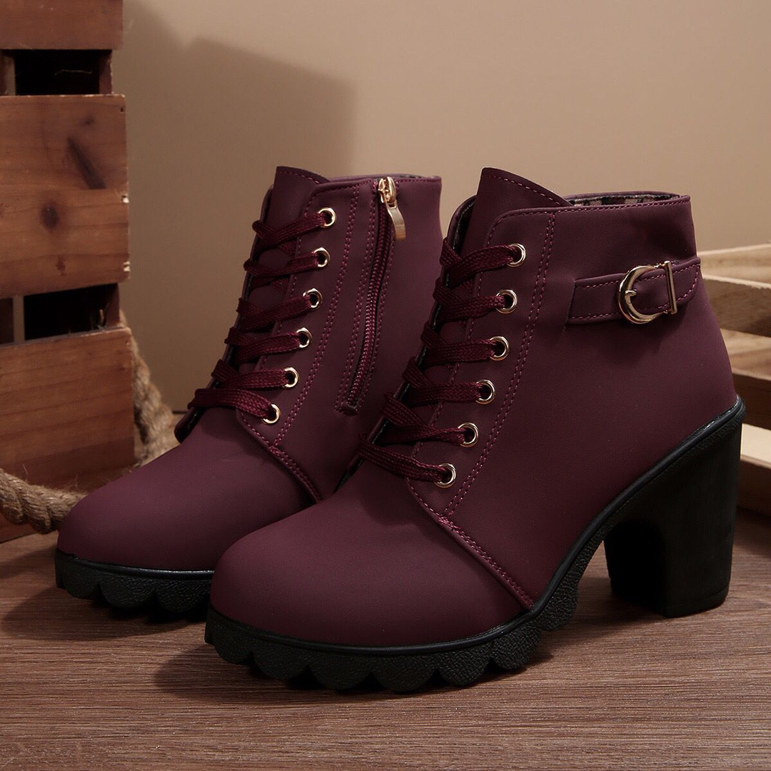 Side Zipper Buckle Strap Block Heel Ankle Boots