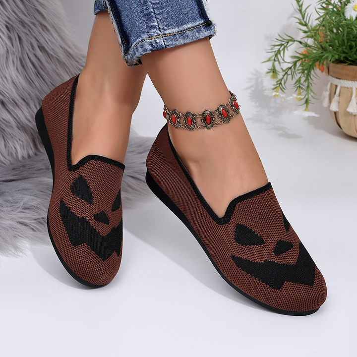 Spooky Pumpkin Knit Slip-On Shoes