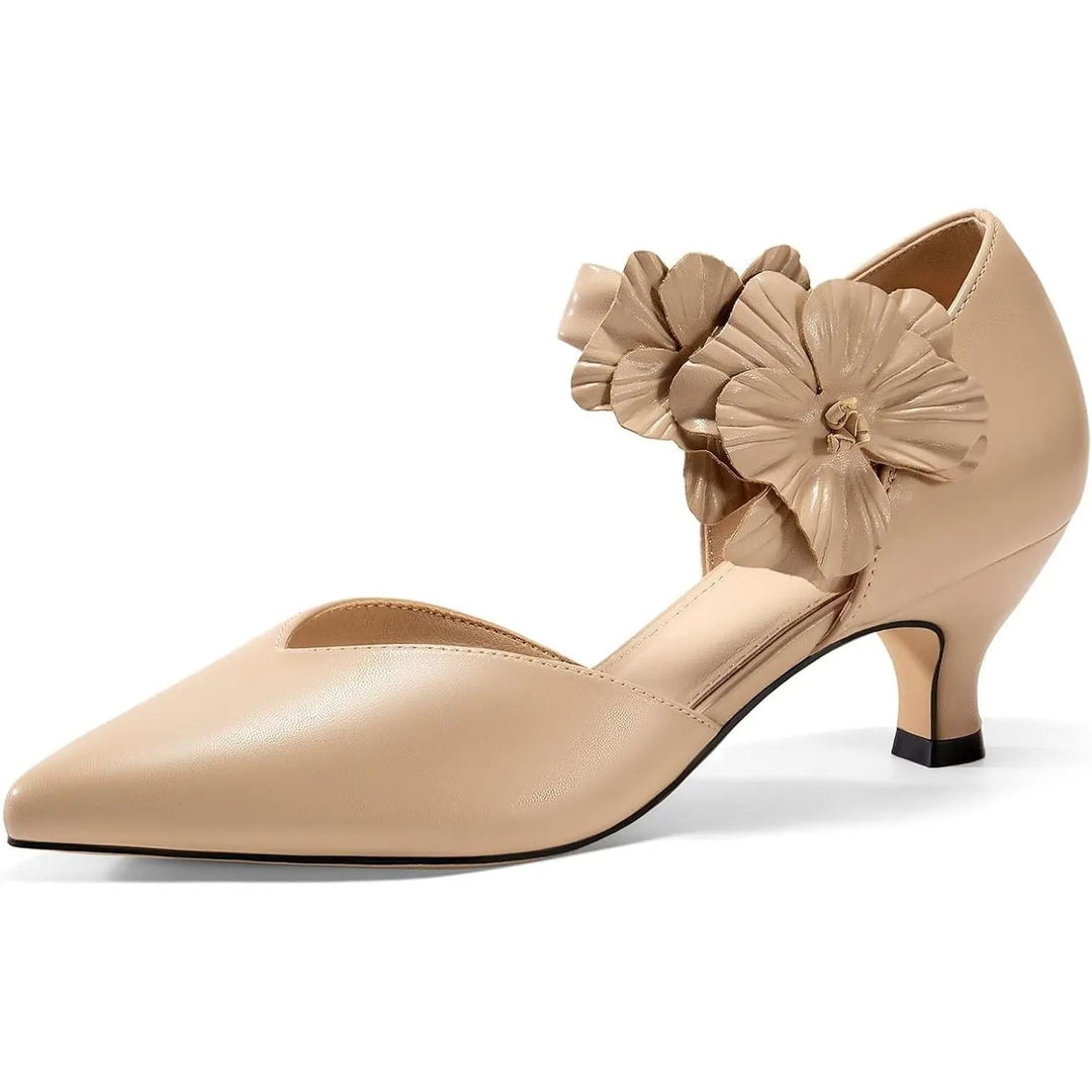 Pointed Toe Flower Accent Dress Heels
