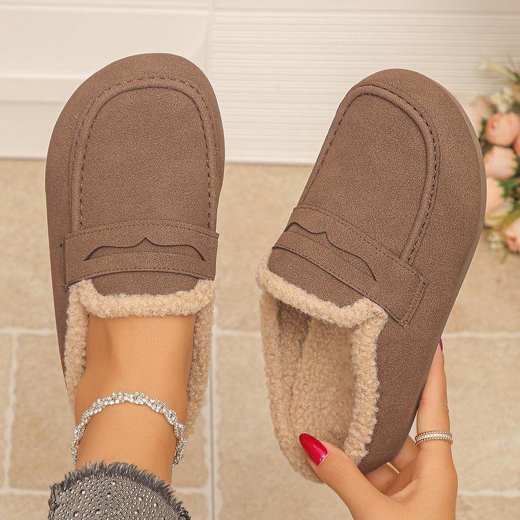 Warm Fur Trim Backless Loafer Mules