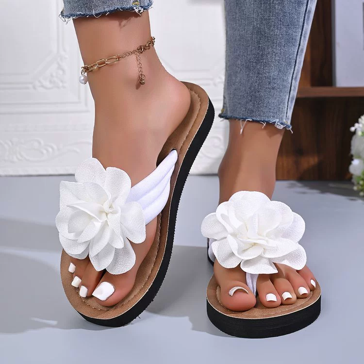 Gem Pearl Bow Thong Platform Flops