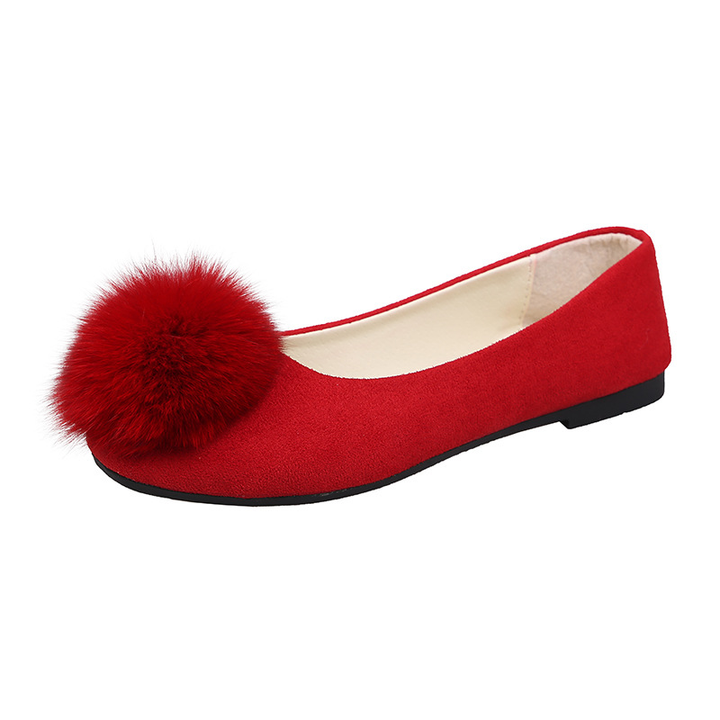 Ladies Cute Furry Pom Pom Ballet Flat Footwear