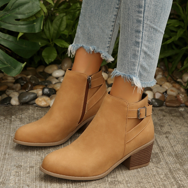 Women Side Zip Chunky Heel Ankle Booties