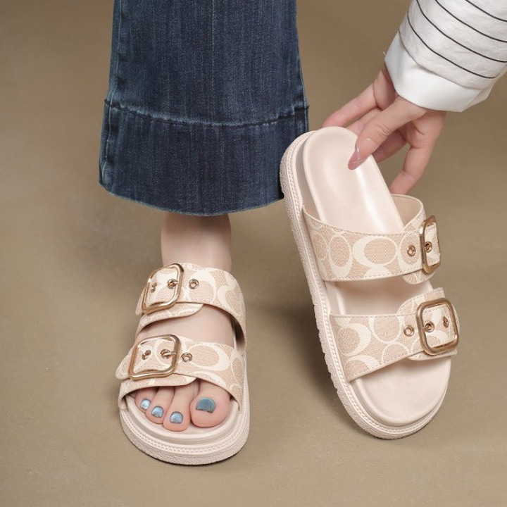 Vintage Monogram Double Buckle Platform Slide Sandals
