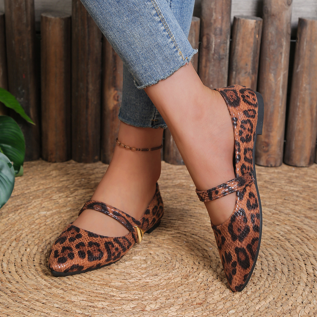 Retro Animal Print Strap Flat Mary Janes