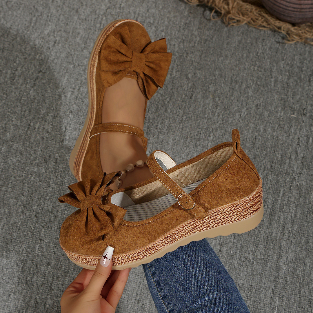 Bow Accent Mary Jane Wedge Platform Casual Shoes