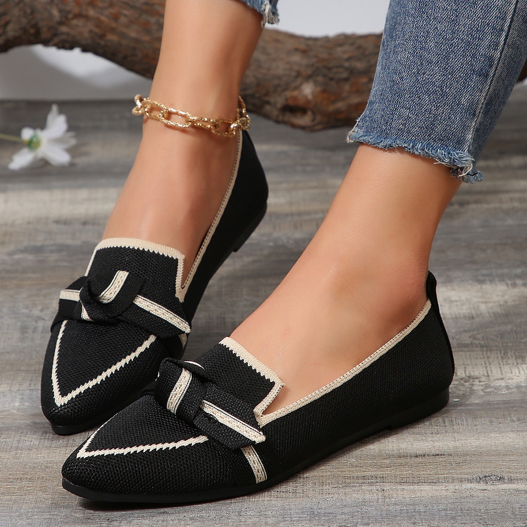 Knit Bow Accent Pointed Toe Flats