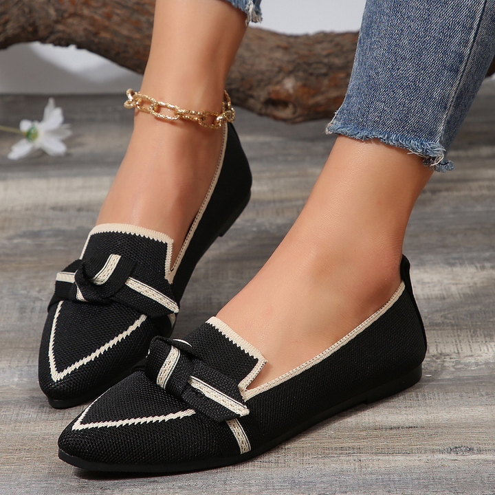 Knit Bow Accent Pointed Toe Flats
