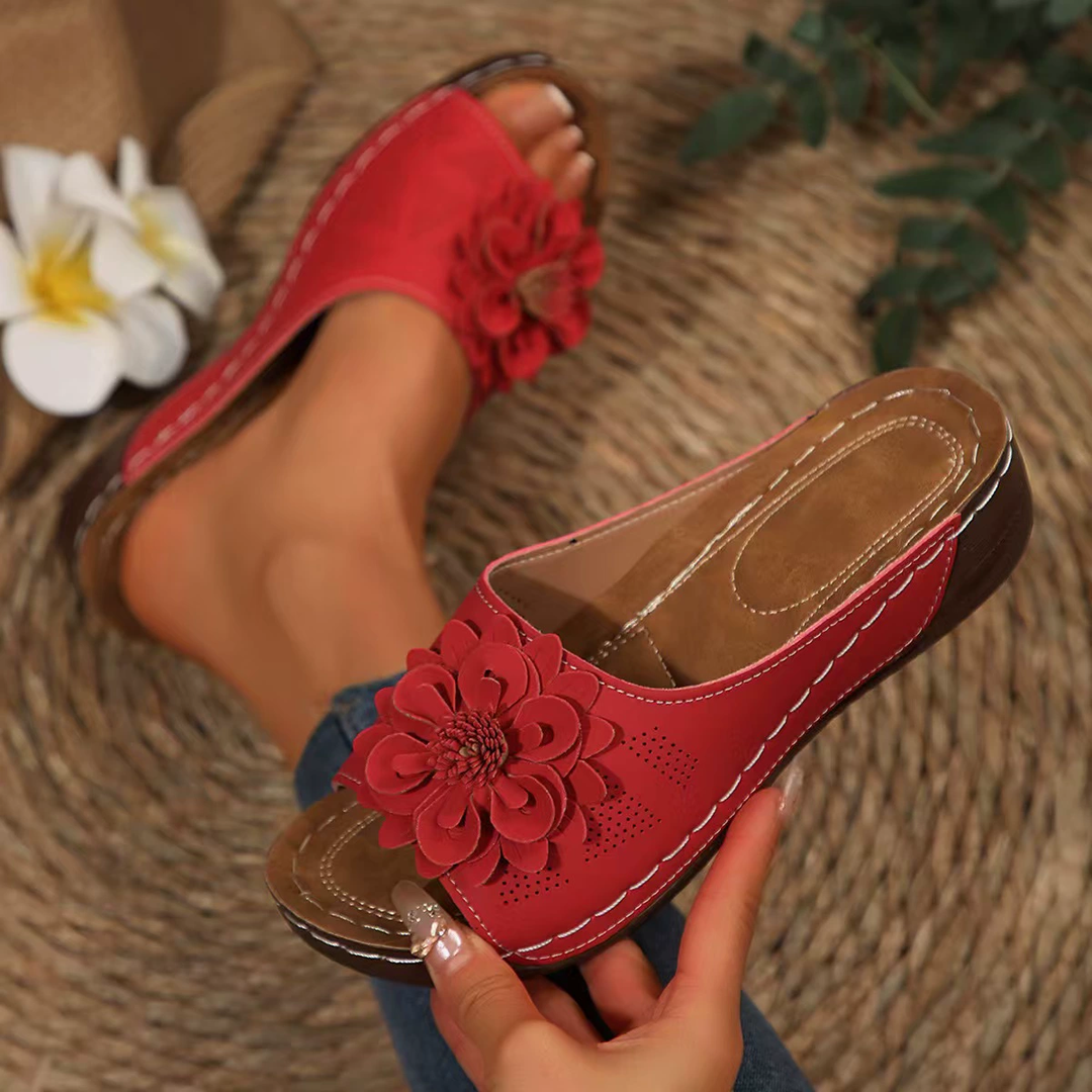 Comfy Floral Platform Wedge Mule Sandal