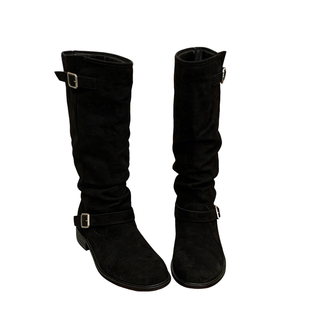 Chunky Heel Suede Rider Boots