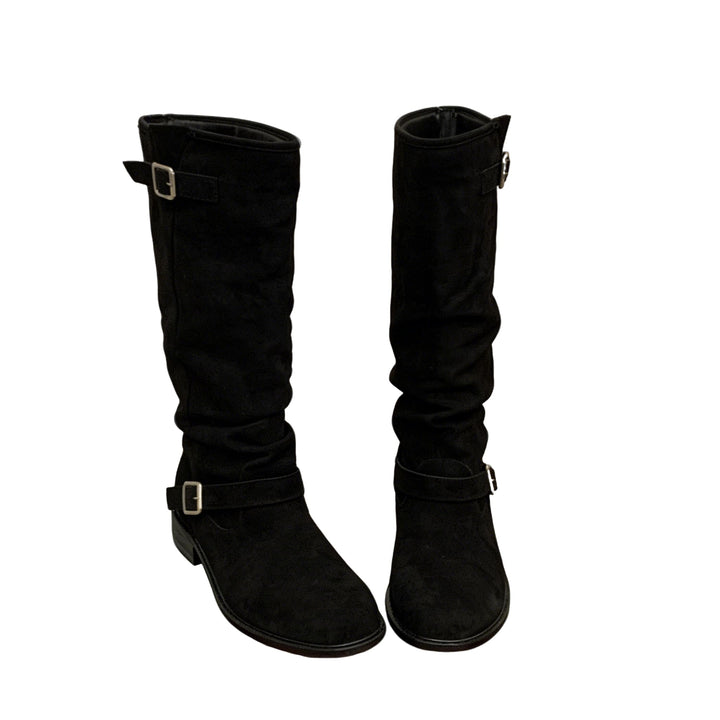 Chunky Heel Suede Rider Boots
