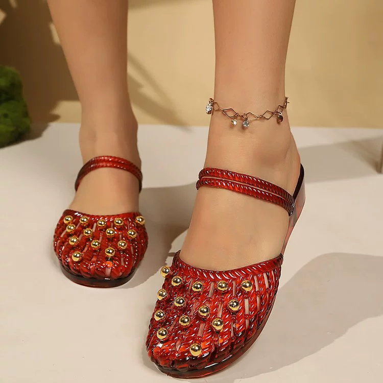 Bead Embellished Braided Jelly Strap Flats