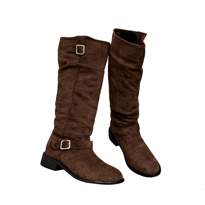 Chunky Heel Suede Rider Boots