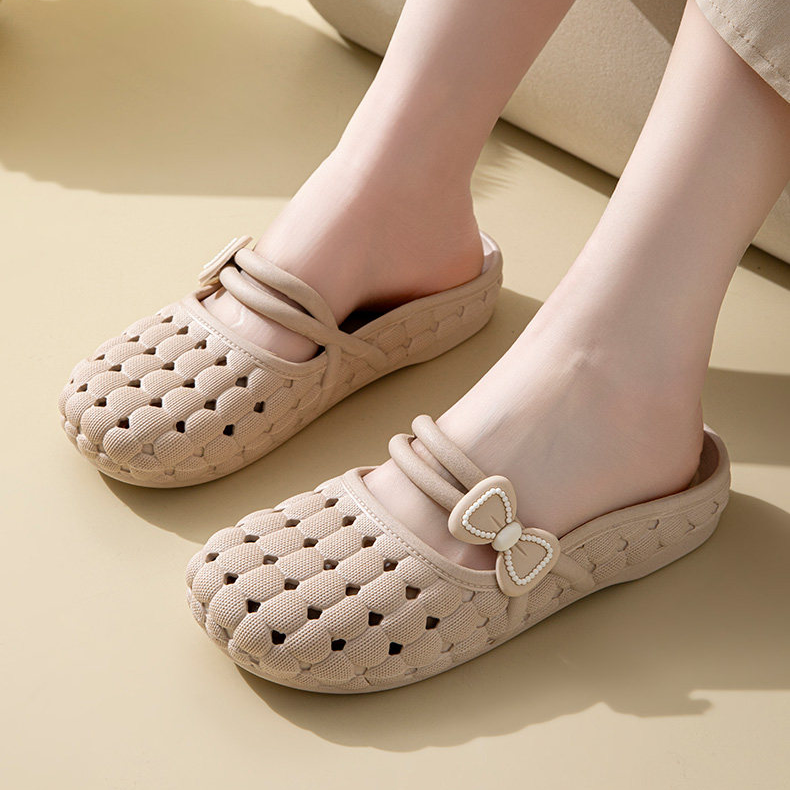 Women Bow Decor Hollow Out Closed Toe Slide Slippers