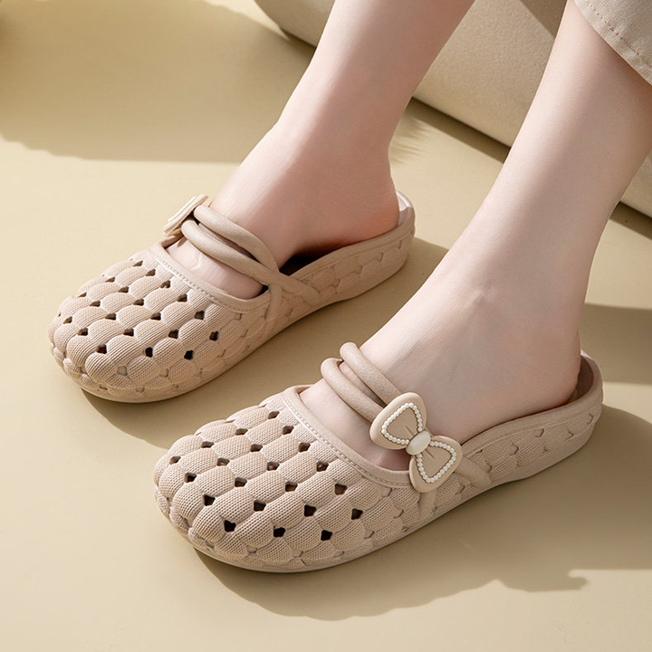 Women Bow Decor Hollow Out Closed Toe Slide Slippers