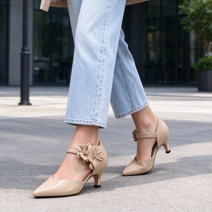 Pointed Toe Flower Accent Dress Heels