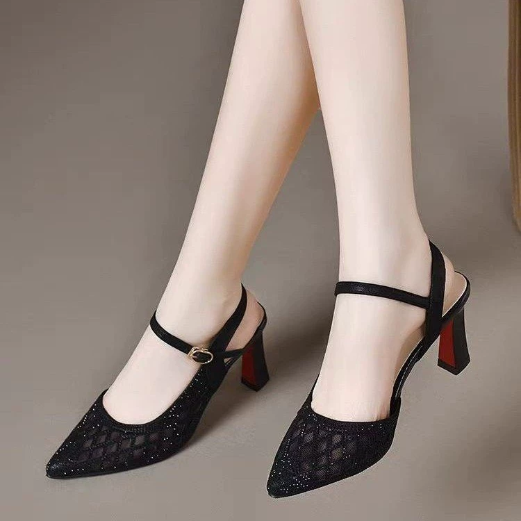 Point Mesh Strap High Heels