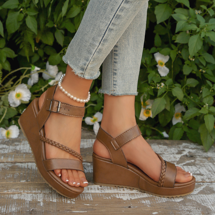 Braided Strap Wedge Sandals for Women