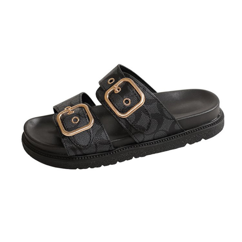 Vintage Monogram Double Buckle Platform Slide Sandals