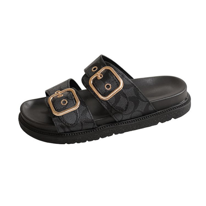 Vintage Monogram Double Buckle Platform Slide Sandals