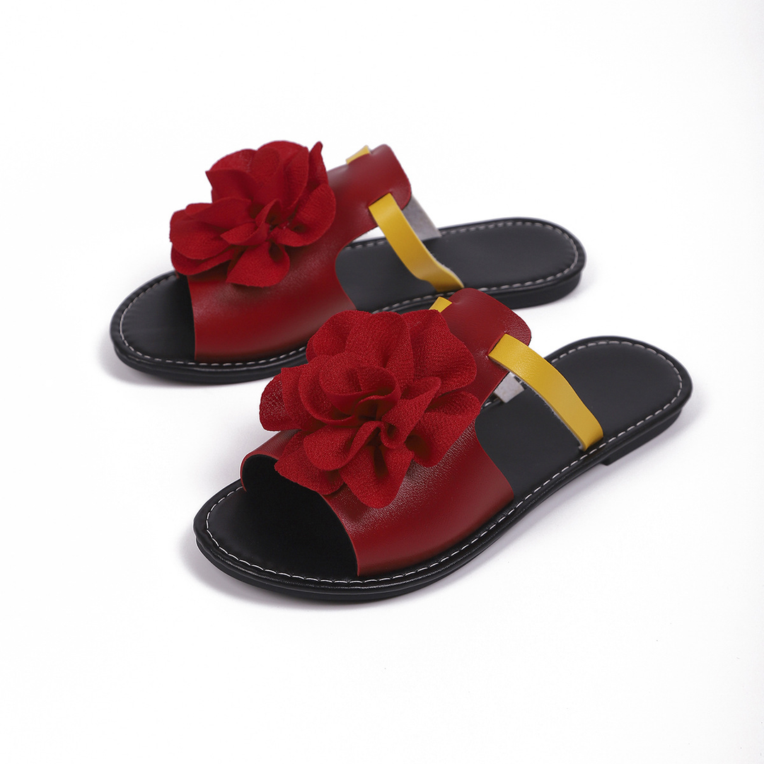 Color Block Floral Flat Open Toe Slide Sandals