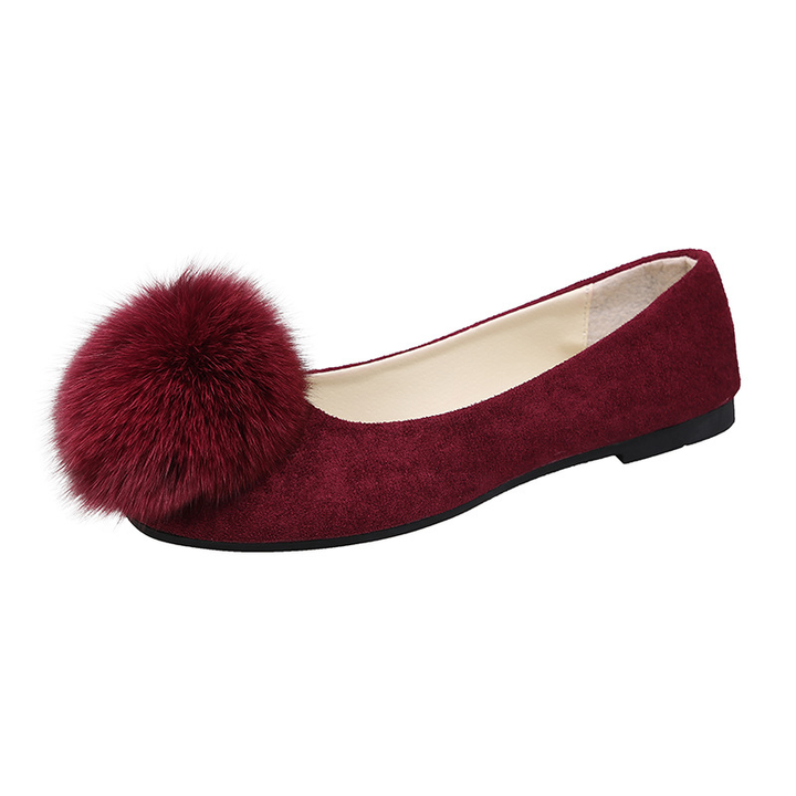 Ladies Cute Furry Pom Pom Ballet Flat Footwear