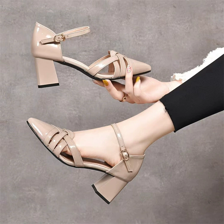 Cutout Point Toe Block Heel Mary Janes