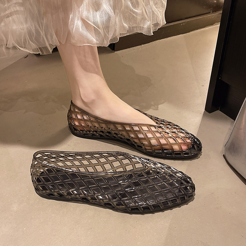 Transparent Lattice Jelly Flat Shoes ✨