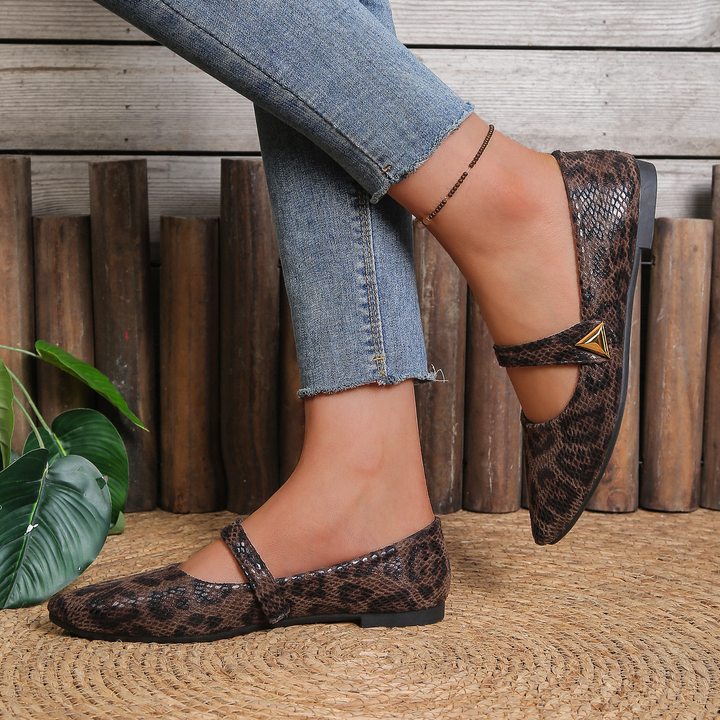 Retro Animal Print Strap Flat Mary Janes