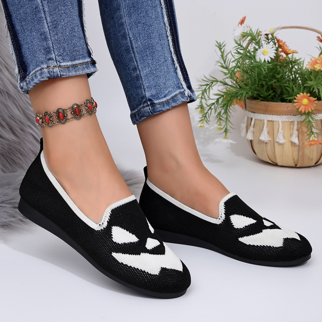 Spooky Pumpkin Knit Slip-On Shoes