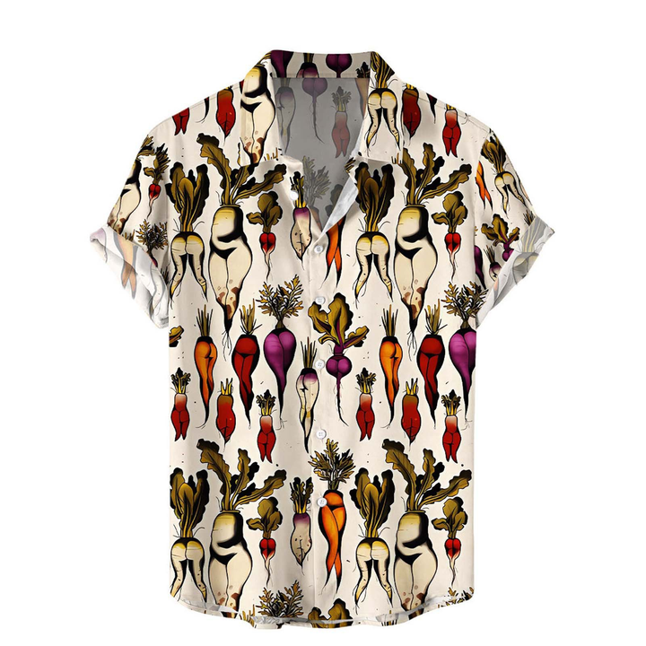 Vintage  Print Short Sleeve Button Up Shirt