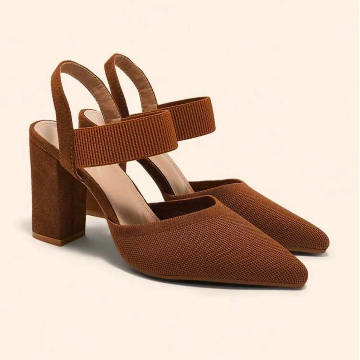 Pointed Toe Elastic Strap Block Heels