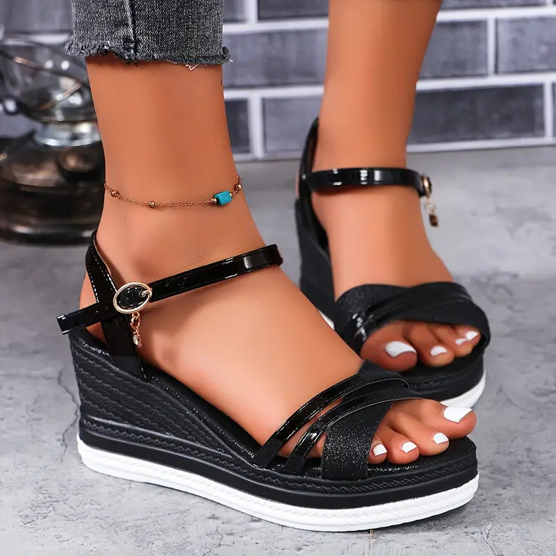 Women Metallic Crisscross Wedge Sandals