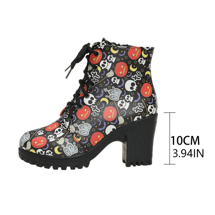 Spooky Skull Print Fashion Short Boots
