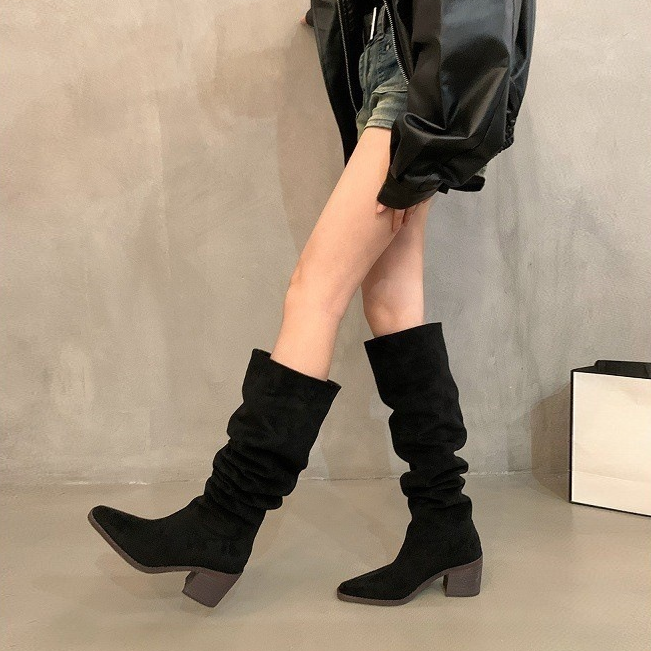 Slouchy Block Heel Over The Knee Boots