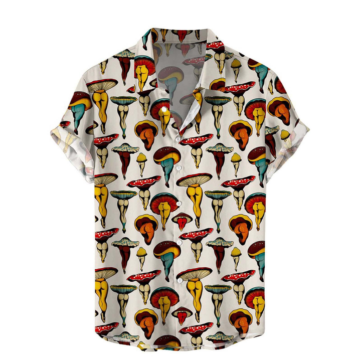 Vintage  Print Short Sleeve Button Up Shirt
