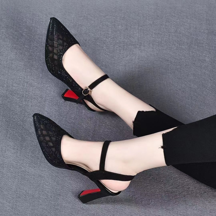 Point Mesh Strap High Heels