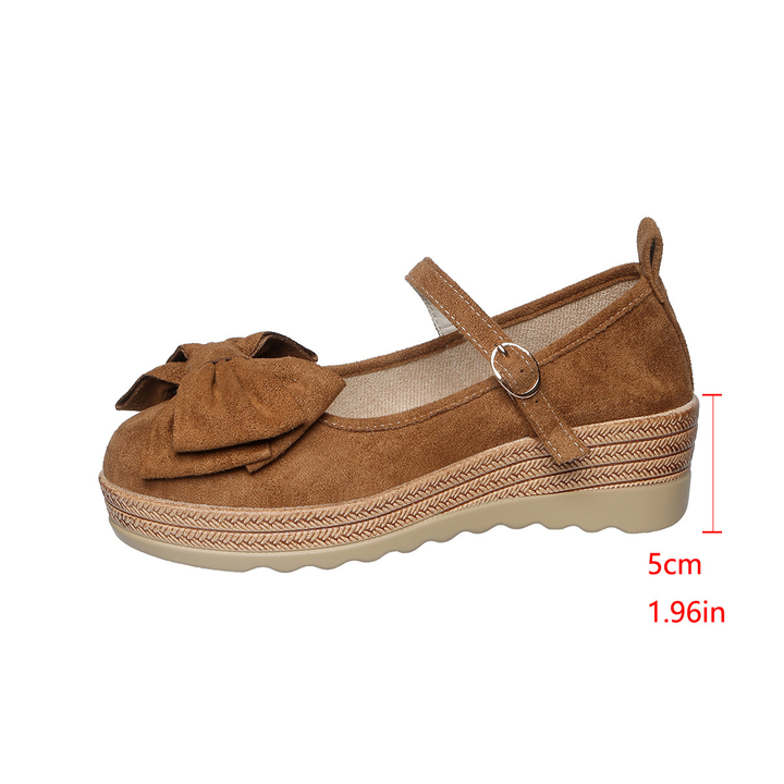 Bow Accent Mary Jane Wedge Platform Casual Shoes