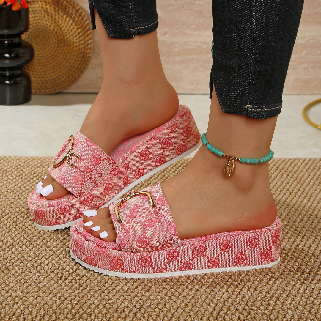 Retro Print Buckle Platform Sandals