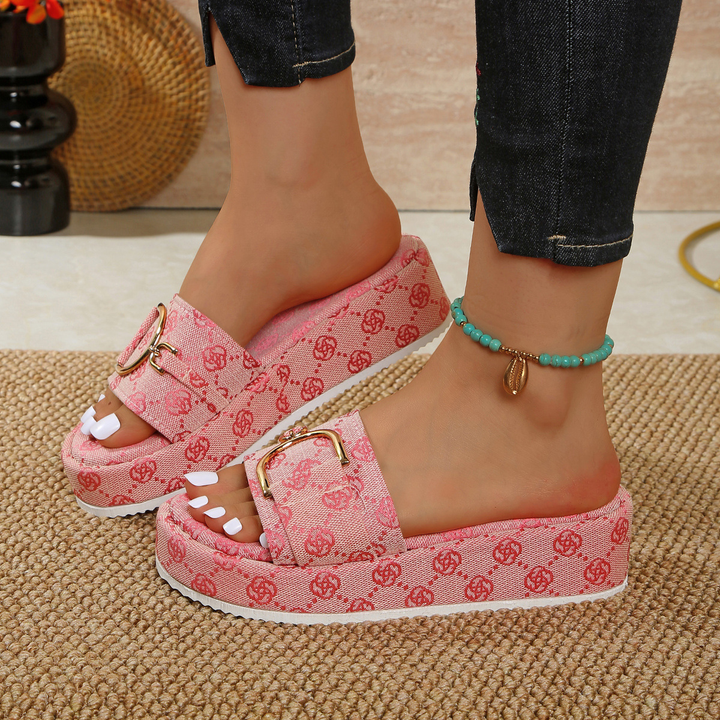 Retro Print Buckle Platform Sandals