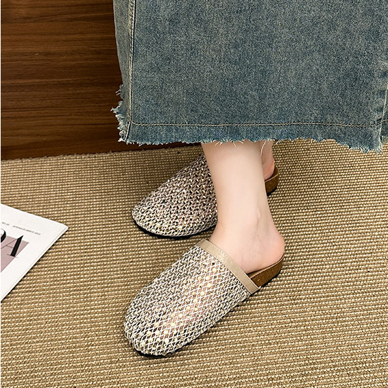 Shiny Mesh Rhinestone Open Back Mules
