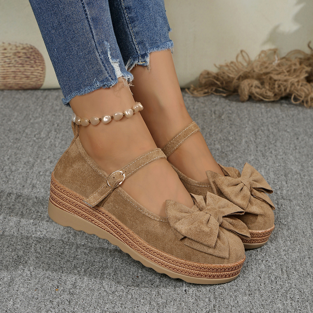 Bow Accent Mary Jane Wedge Platform Casual Shoes