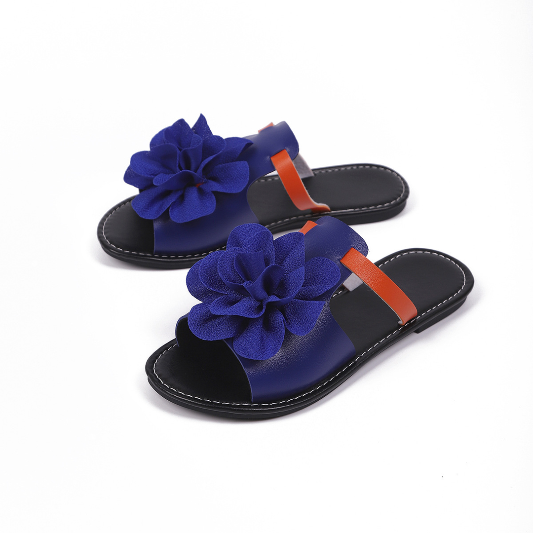Color Block Floral Flat Open Toe Slide Sandals